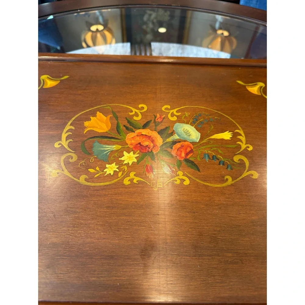 Vintage Hand Painted Floral‎ Wood Tray With Handles